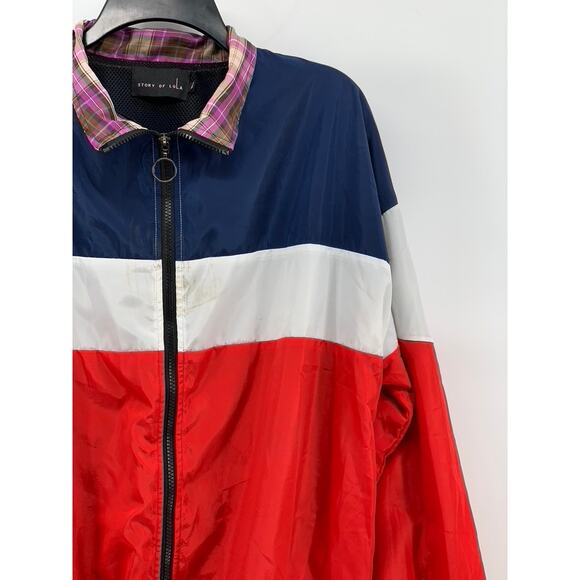 STORY OF LOLA Women's Blue-Red-White Striped Zip-Up Windbreaker Jacket SZ ML - Picture 5 of 14
